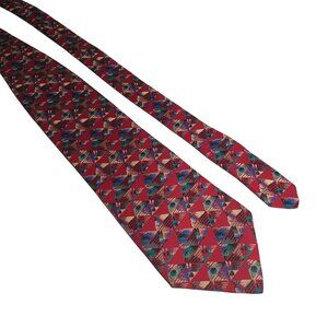 Arrow Abstract Geometric Red Multicolor Tie Made In USA Silk Blend 57x4 Gift Dad
